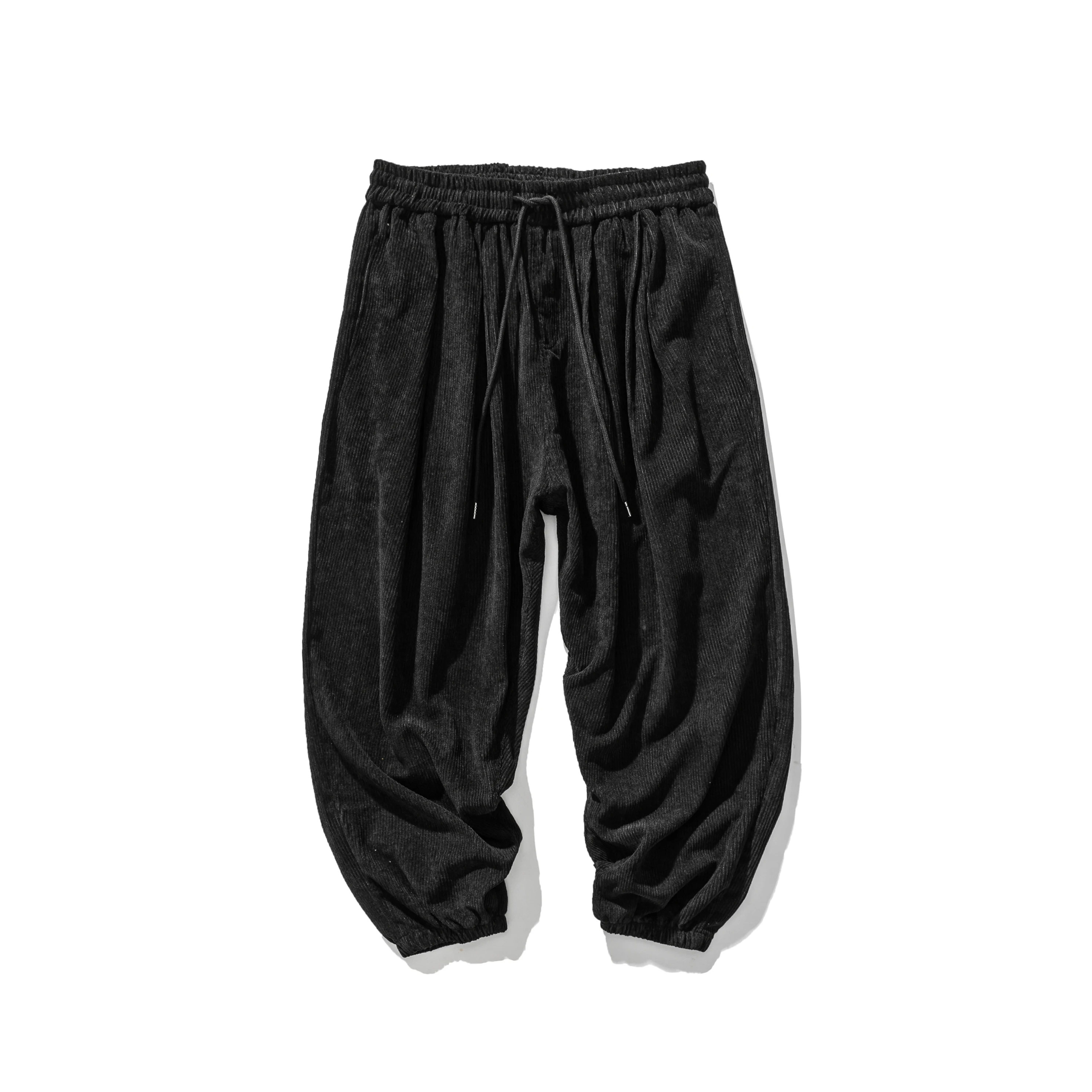 

MRDONOO Corduroy Casual Pants Men's Loose Large Size Fat Drawstring Elastic Waist Trousers Solid Color Autumn harem pants
