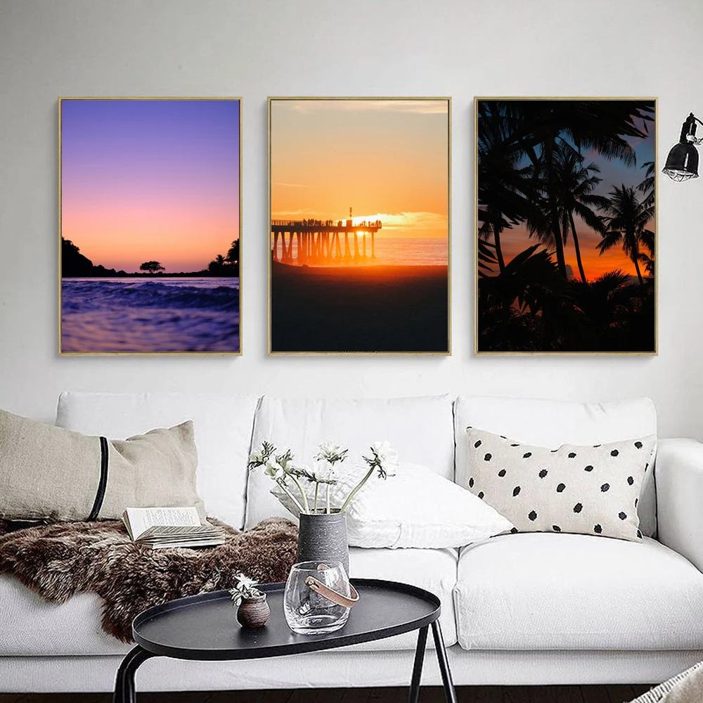 

Landscape oil painting summer seaside sunset art canvas painting living room corridor office home decoration mural