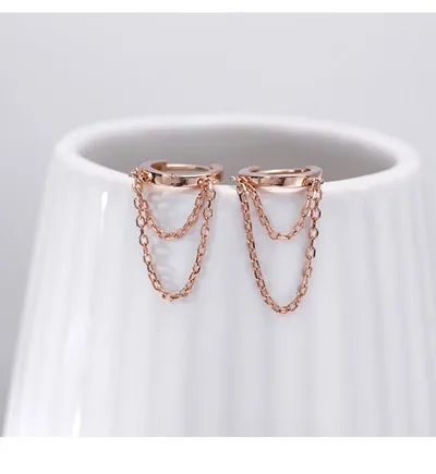 1 pair rose gold Серьги из стерлингового серебра 925 пробы, модное кольцо-цепочка, Несимметричное кольцо для ушей, Короткие серьги-капли, милые трендовые ювелирные изделия для девушек и женщин - Окраска металла: 1 pair rose gold