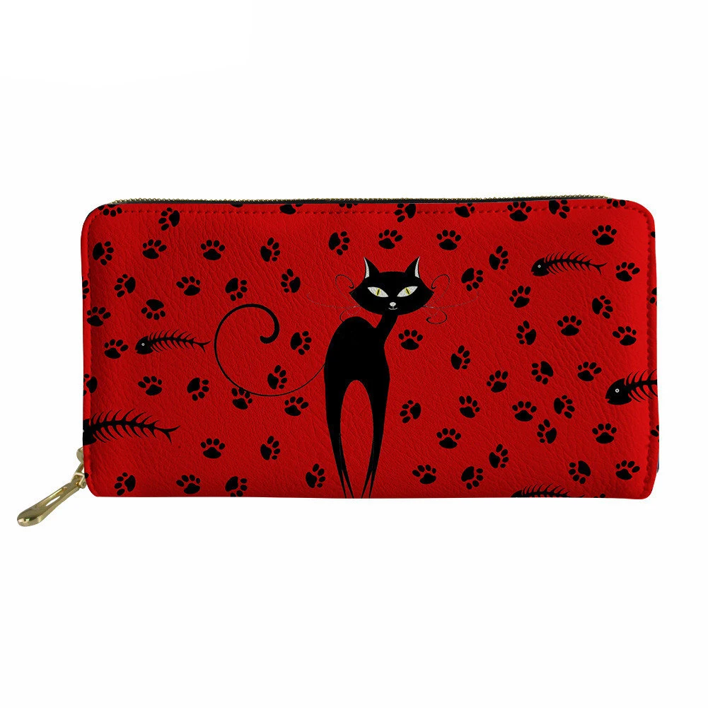 

Cat Prints Wallet Women Cartoon Design Large Capacity Clutch Phone Bag PU Leather Ladies Long Wallet cartera mujer