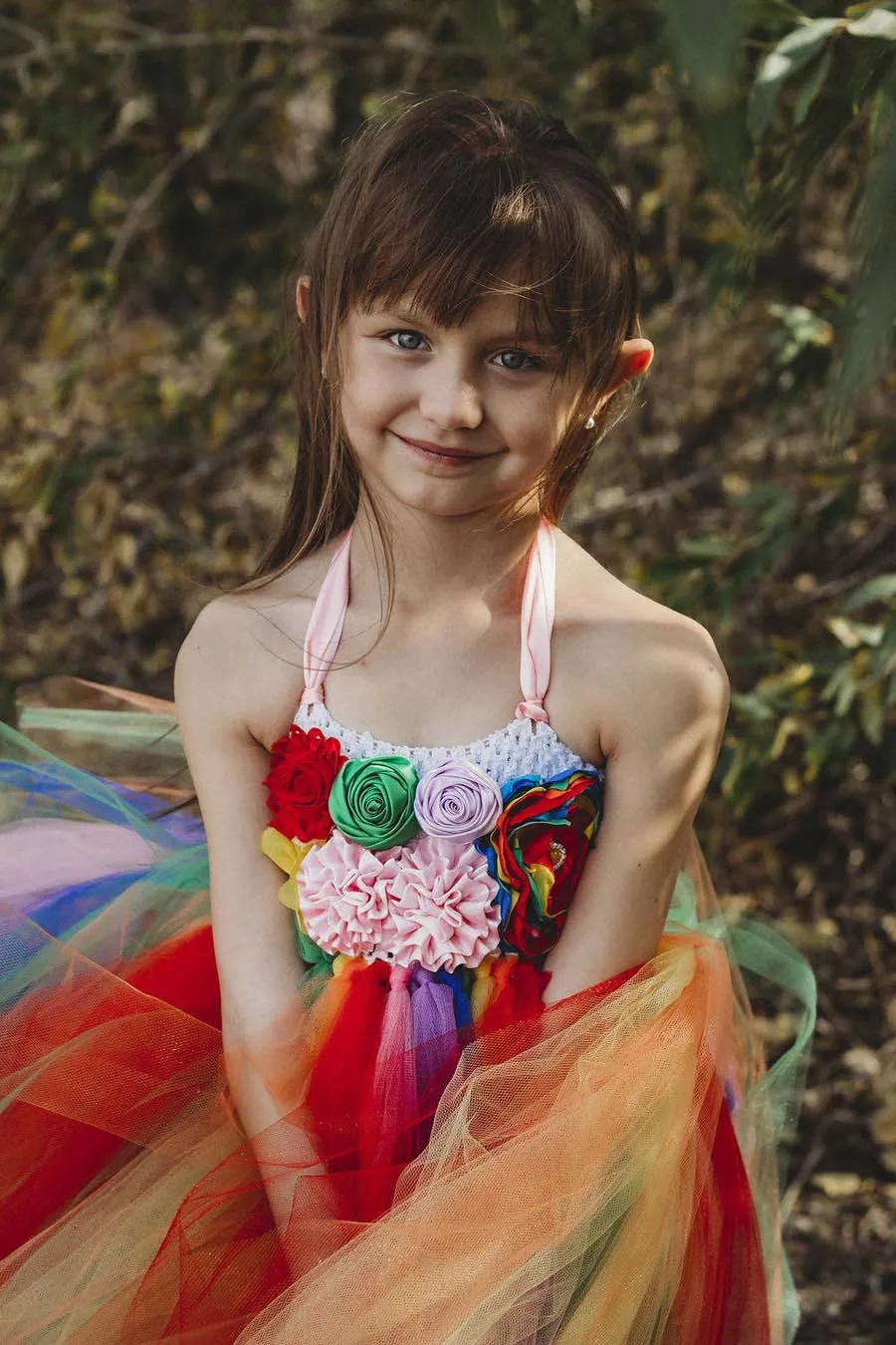 Детское Радужное платье-пачка с цветочным рисунком на бретельках | Детская