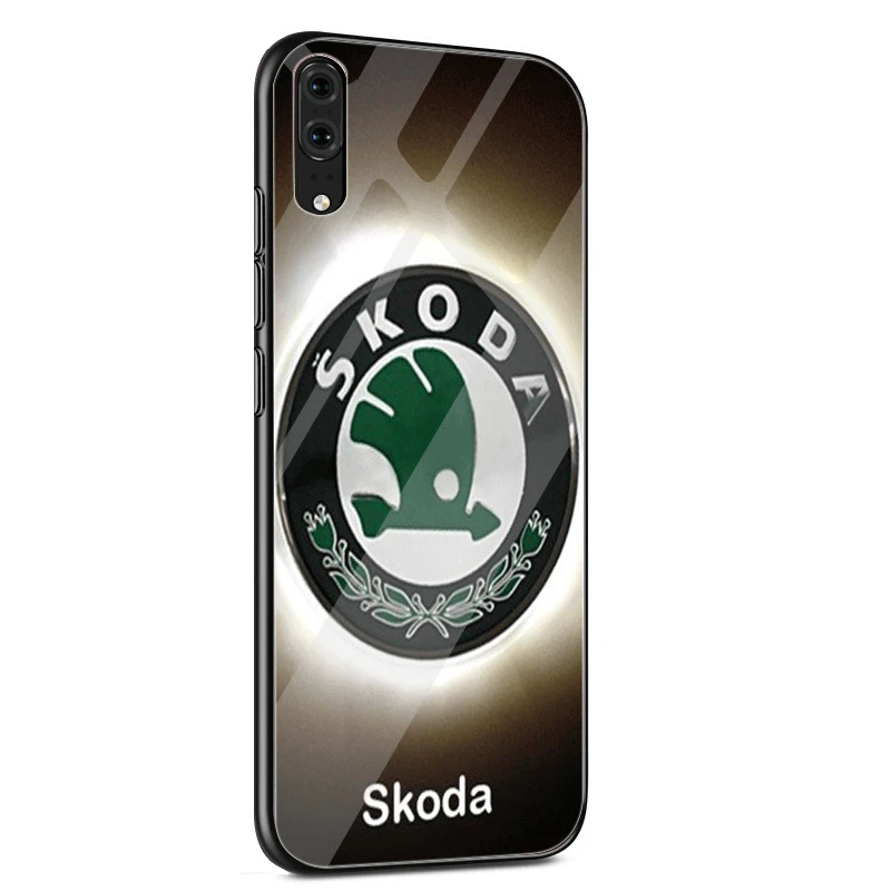 Стеклянный чехол для телефона huawei P30 P10 P20 7A Y6 Y9 P Smart mate 20 Honor 9 10 8X Lite Pro Чехол Skoda с логотипом автомобиля