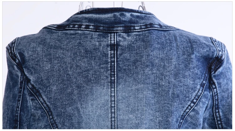 

Washed Jeans Jacket Slim Light Long Sleeve Streetwear Short Style Lapel Coats Autumn Spring Women Ripped Demin Sequins Jacket
