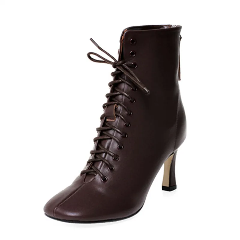 MORAZORA; коллекция года; Модные ботильоны; простые ботинки на высоком квадратном каблуке; зимние женские ботинки из натуральной кожи; большие размеры 33-43 - Цвет: Коричневый