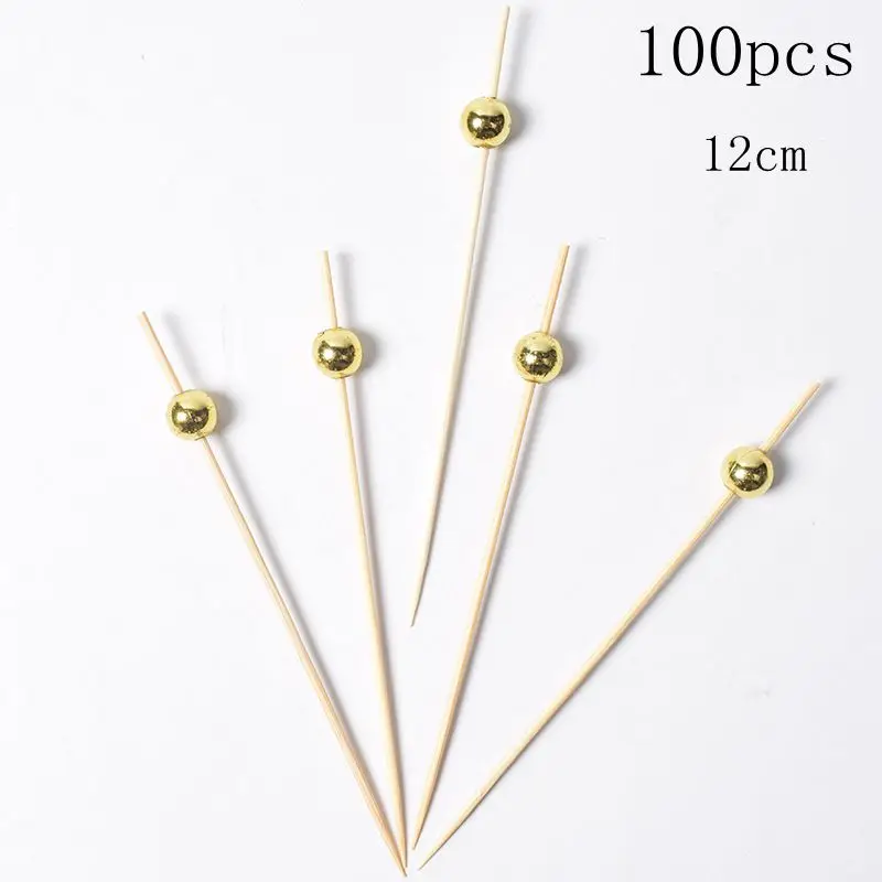 gold pearl 100 шт Фламинго бамбуковая палочка буфет ананас кактус, листья фрукт для кекса Вилка десертная палочка для салата Коктейльные шпажки вечерние украшения - Цвет: gold pearl