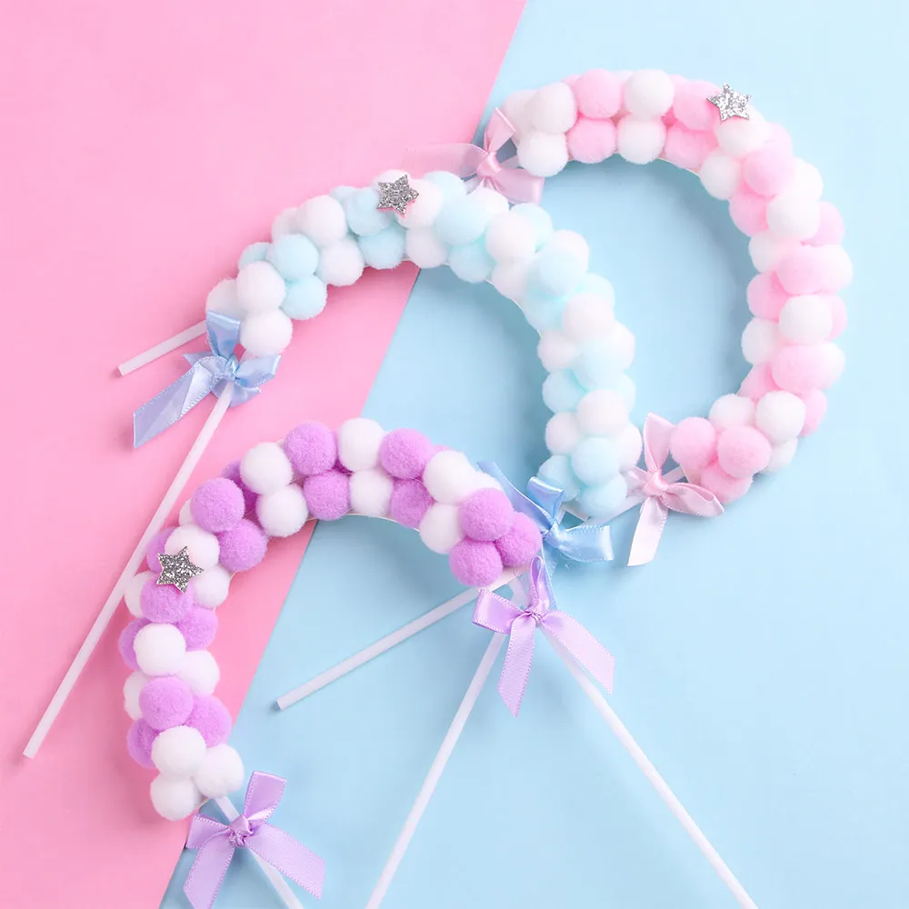 1 шт. розовый синий мягкий помпон облако торт Топпер С Днем Рождения DIY Топ флаги