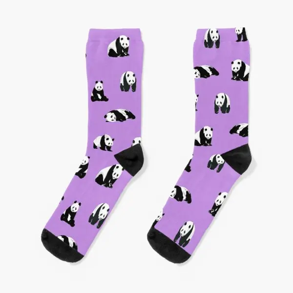 

Pandas On Purple Crew удобные носки из хлопка Men Sports Best Women, Забавные милые женские шорты с черным рисунком для девушек