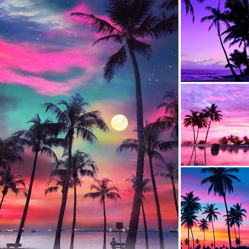

Brand New 5D Sunset Beach Landscape Picture Diamond Painting Cross Stitch Art Full Drill Embroidery Living Room Decoration