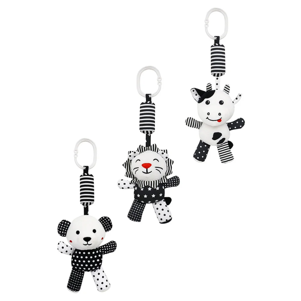 

3Pcs Adorable Infant Cot Pendants Hanging Animal Themed Toys (Black White)