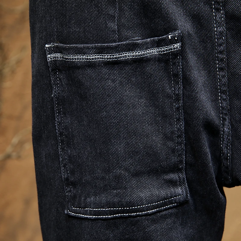 Мужские повседневные брюки KSTUN черные зауженные джинсы с эластичной резинкой на