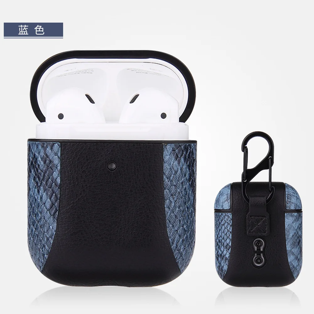 Роскошная сумка для Apple AirPods Bluetooth беспроводные наушники кожаный чехол для наушников Аксессуары для Airpods 1 2 - Цвет: Тёмно-синий