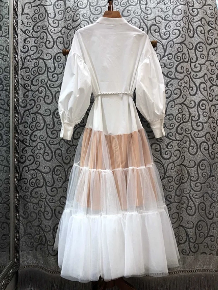 Женское длинное платье с воротником стойкой черное/Белое Платье макси длинным