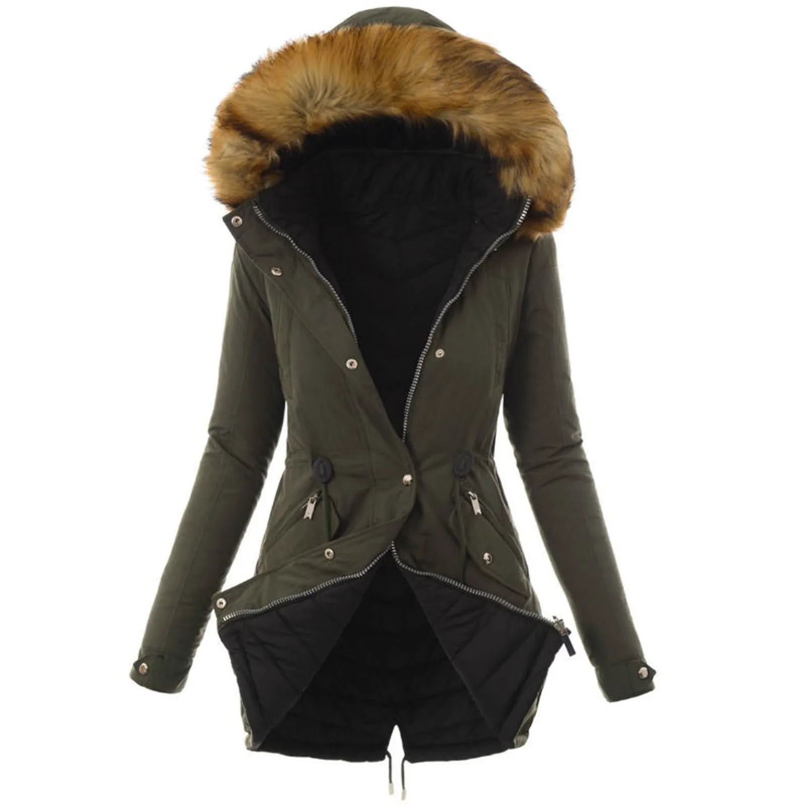 

Winter Warm Women Jacket Outwear Fur' Lined Trench Hooded Thick Overcoat Casual Warm Parkas Jackets Female Coat Women's Clothing