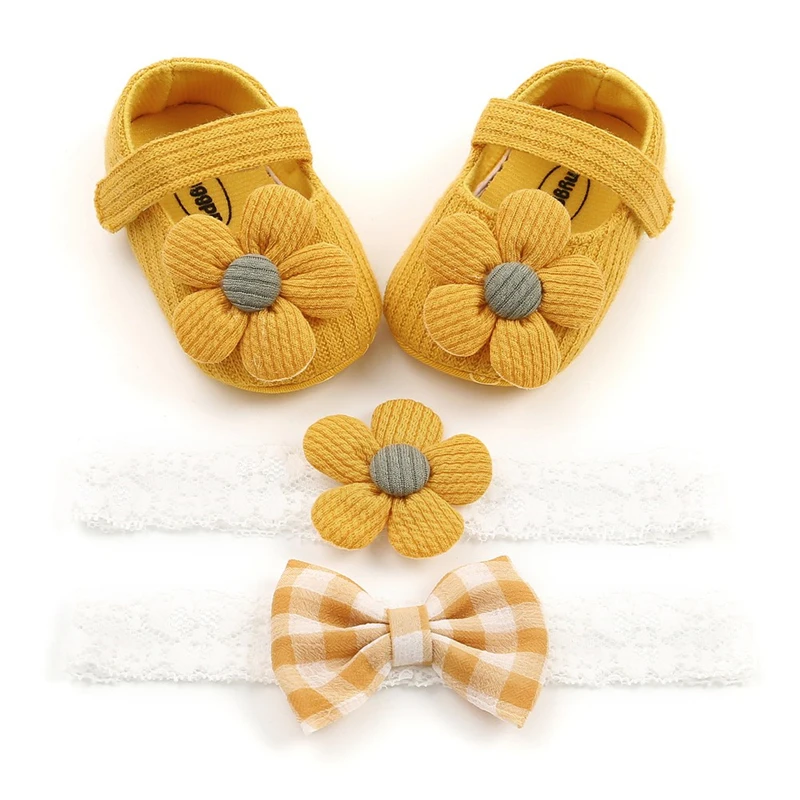 

6 colors Baby Baptism Shoes and Headband Set Soft Sole Floral Mary Jane Flats and Hairbands 3 Piece Set for Infant Girls 2020