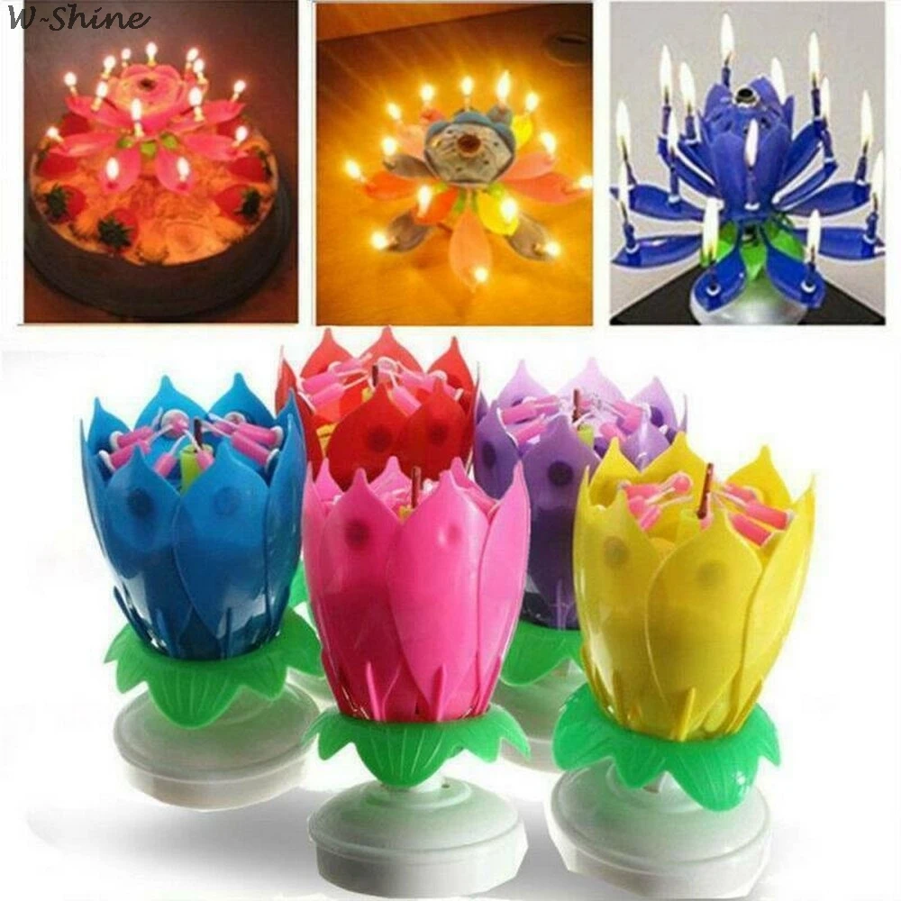 Innovative Cake Musical Candle Lotus Flower Rotating Happy Birthdays Candle Party DIY Cake Decoration Candles For Birthday Gift