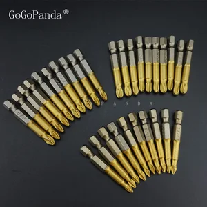 Биты титановые, титановые, с шестигранным хвостовиком, 50 мм, S2, PZ1  PZ2PZ3, 10 шт.