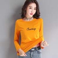 2021 autumn new korean version of simple letter printing cotton top loose wild long sleeved t shirt womens small shirt tide