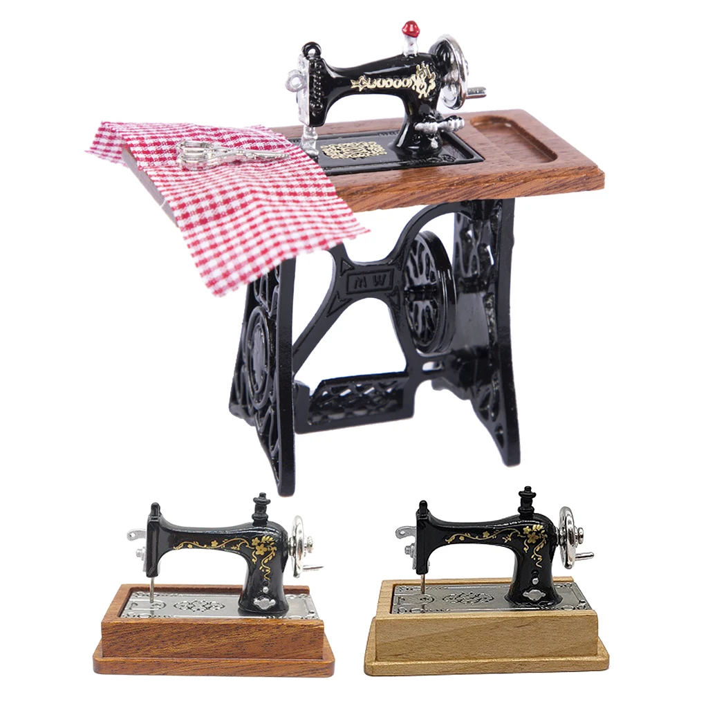 

1/12 Dollhouse Miniature Sewing Machine Wooden Furniture Set (Wood Color)