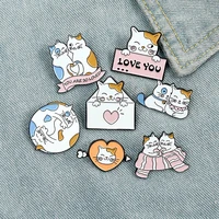 cute kitty cats enamel pins love you round heart animal geometry brooches bag lapel pin badge jewelry gifts for couples friends