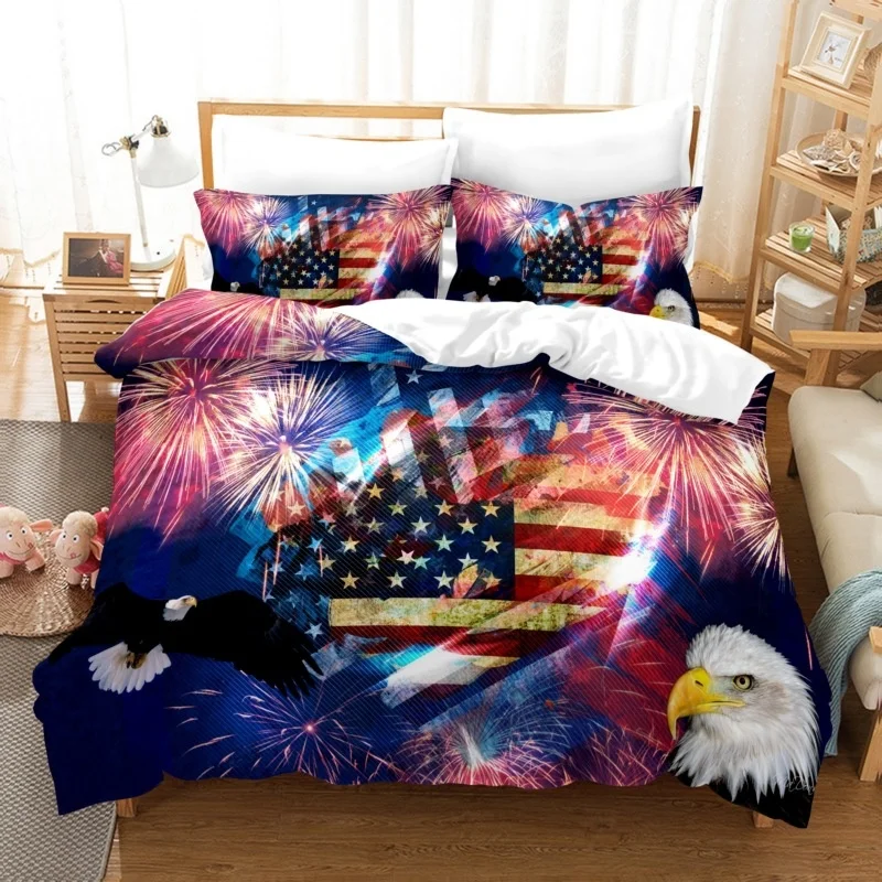 3D Print Bedding Set Patriotism Duvet Cover Queen King Colorful Bedclothes Flag United States USA 3pc Bed | Дом и сад