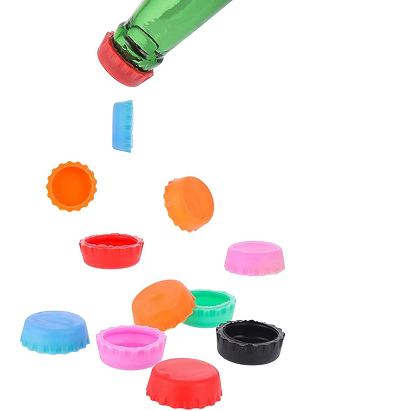 

12pcs Beers Bottle Caps Silicone Reusable Round Bottle Caps 6 Colors Bottle Stopper Hat Kitchen Tools