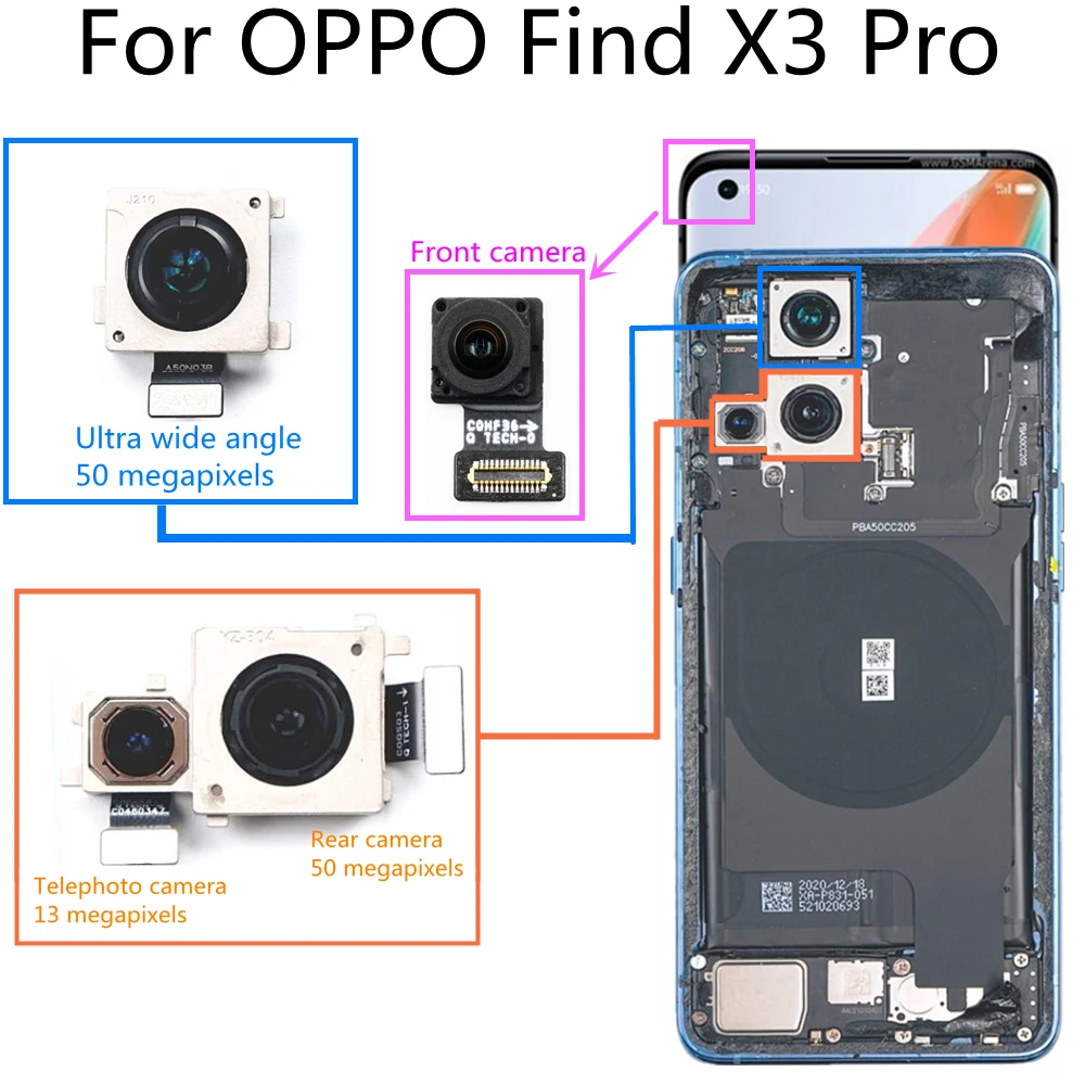 Front & Back Camera For OPPO Find X3 Pro Facing & Rear Ultra wide angle Camera Connector Telephoto Module Flex Cable Replacem