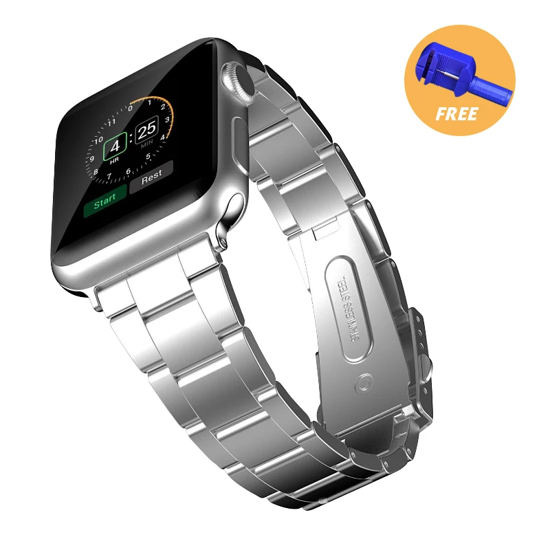 Браслет из нержавеющей стали с тремя бусинами металлический ремешок для часов