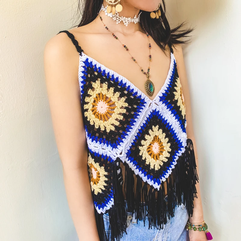 Тайланд летние праздничные модные пляжные топы Женская майка ручной вязки