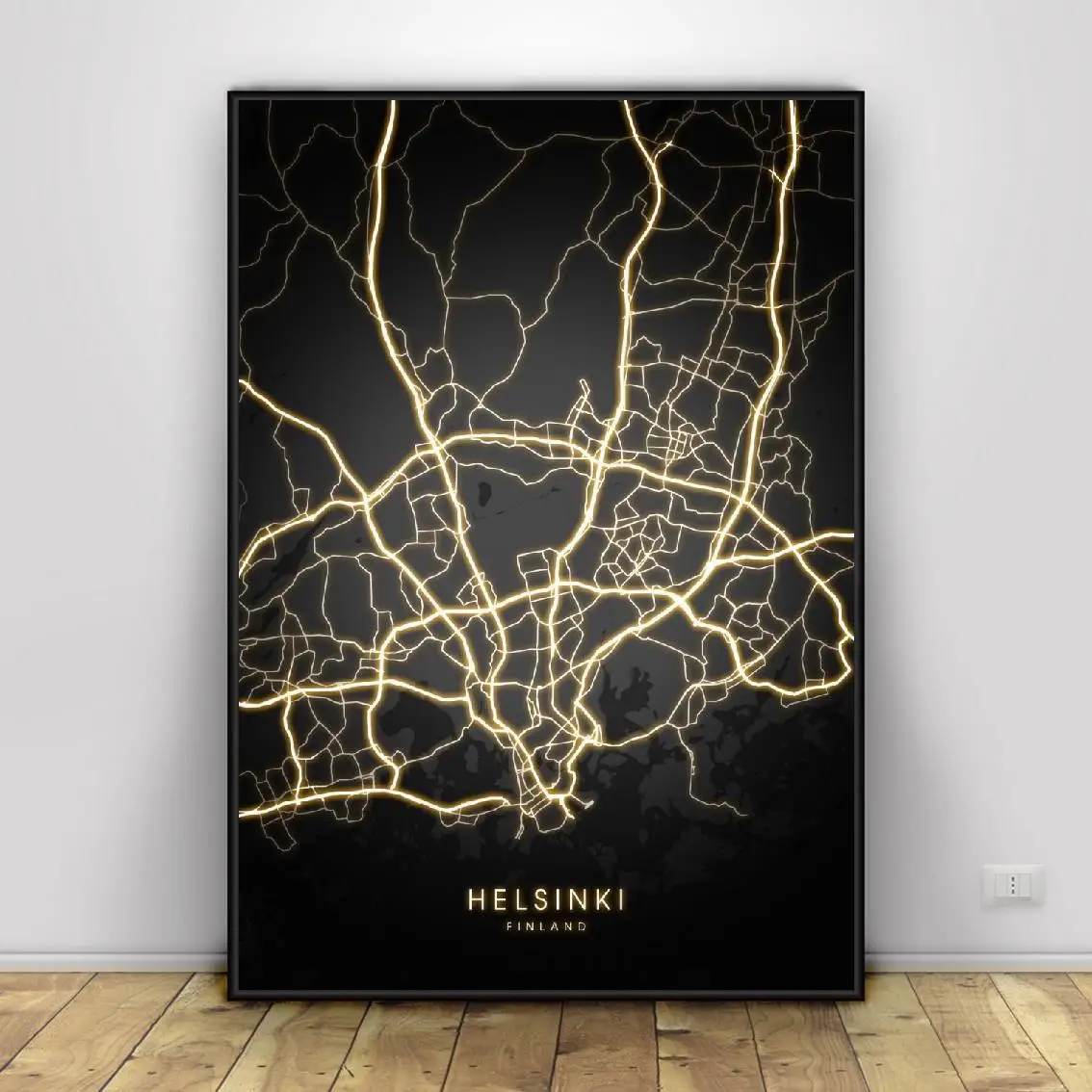Черно Золотая холщовая Настенная карта Хельсинки Финляндия плакат без