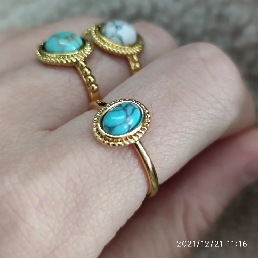 

Small Blue Turquoise Stone Ring For Ladies Women Copper Couple Marriage Bridal Gold Ring Vintage Stone Engagement Jewellery 2022