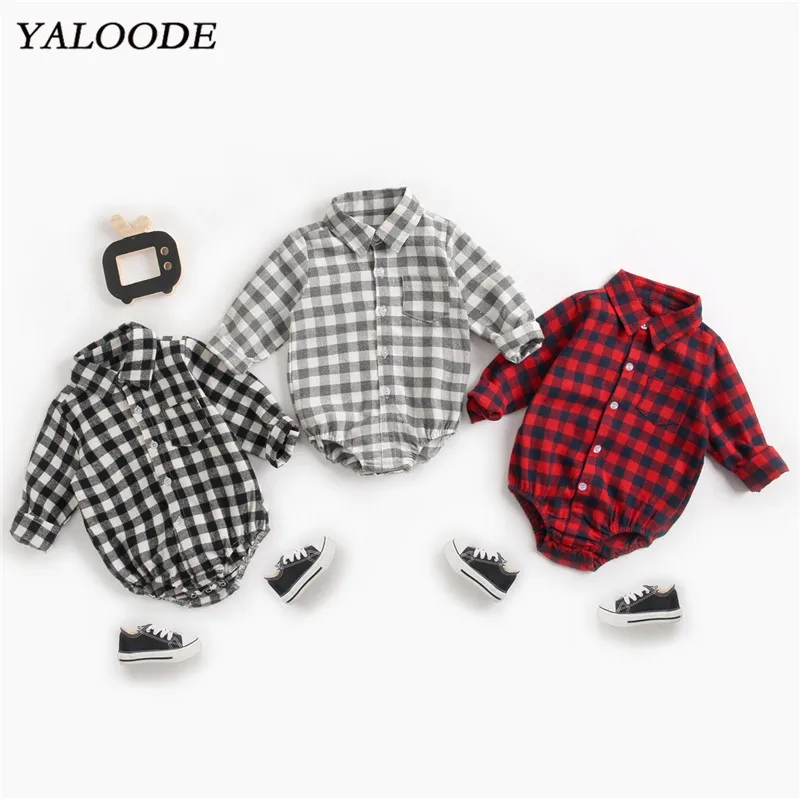 Комбинезон YALOODE для новорожденных девочек весенний клетчатый с длинным рукавом |