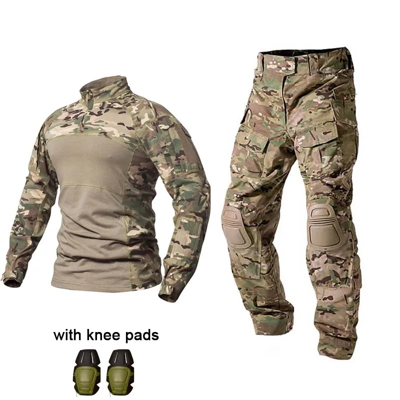 Outdoor Military Uniform Tactical Combat Shirt US Army Clothing Tatico Tops Airsoft Multicam Camouflage Hunting Pants Knee Pads