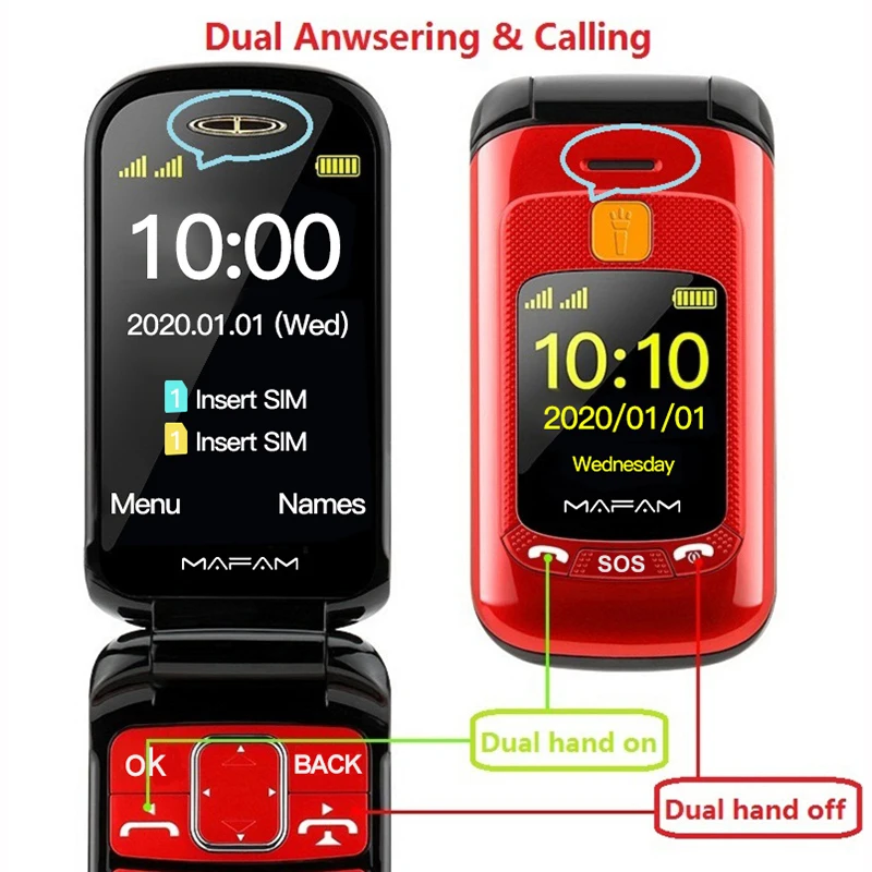 Мобильный телефон с откидной крышкой двойной экран две sim карты SOS ключ быстрый