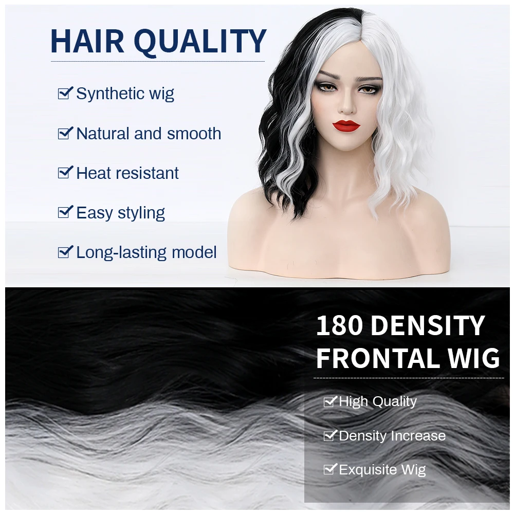 CRUELLA парик косплей парики женские женский Новинка De Vil полубелые получерные