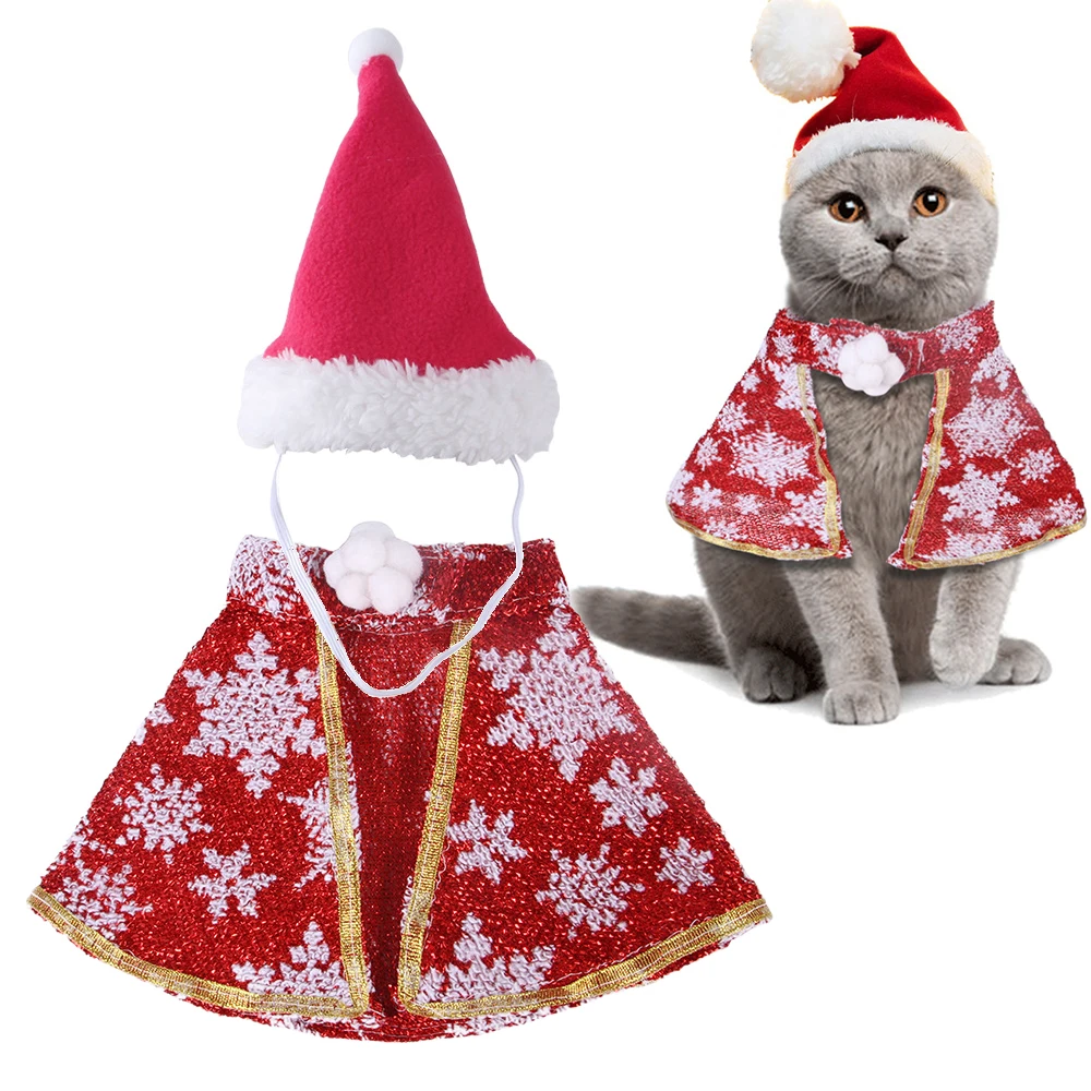 

Красная рождественская шляпа, костюм для кошек, Рождественская накидка, новогодние костюмы для кошек и собак, показ трансфигуры, головные у...