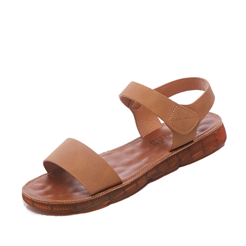 

2021 Summer Beige Heeled Sandals Female Shoe Shallow Mouth Soft Black Girls Fashion Comfort New Low Flat Fabric Solid PU Casual