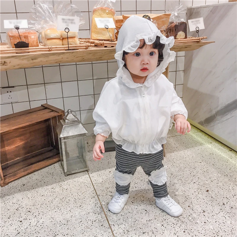 

Summer Newborn Infant Baby Girl New Hoodies Clothes Hooded Sun Protection Clothing Baby Coat Zipper Tops 0-3Y