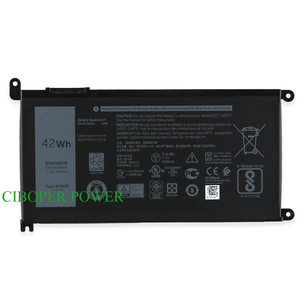 CP Аккумулятор для ноутбука WDX0R 42Wh T2JX4 3CRH3 WDXOR Latitude 3180 3189 3390 Vostro 14 5468 15 5568 Inspiron 13 5379 17