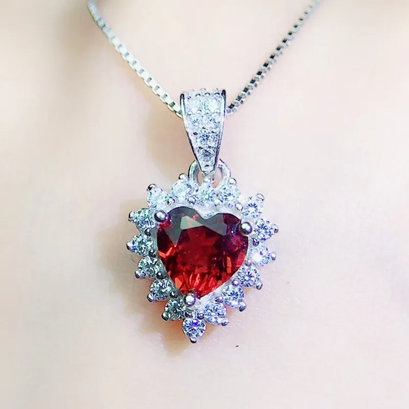 Цепочка с подвеской в виде сердца из натурального граната 925 карата|garnet pendant|garnet
