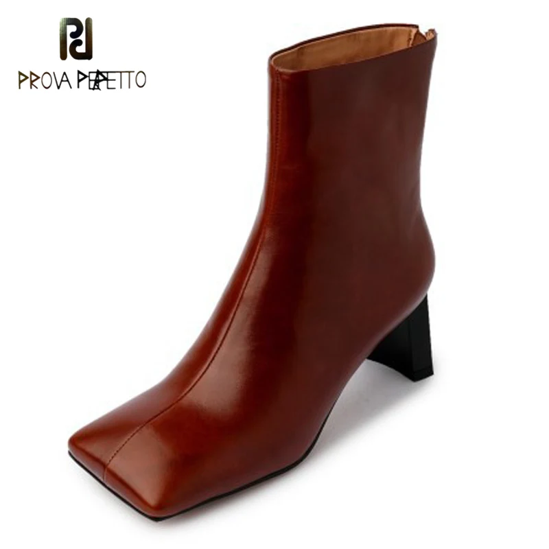 

Inside and Outside Full Leather Square Toe Short Boots Women's Autumn New Fashion Retro High-heeled Zipper Fashion Boots