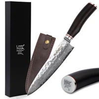 yousunlong chefs knife 8 inch gyuto japanese vg10 hammered damascus natural ebony wood handle with leather sheath