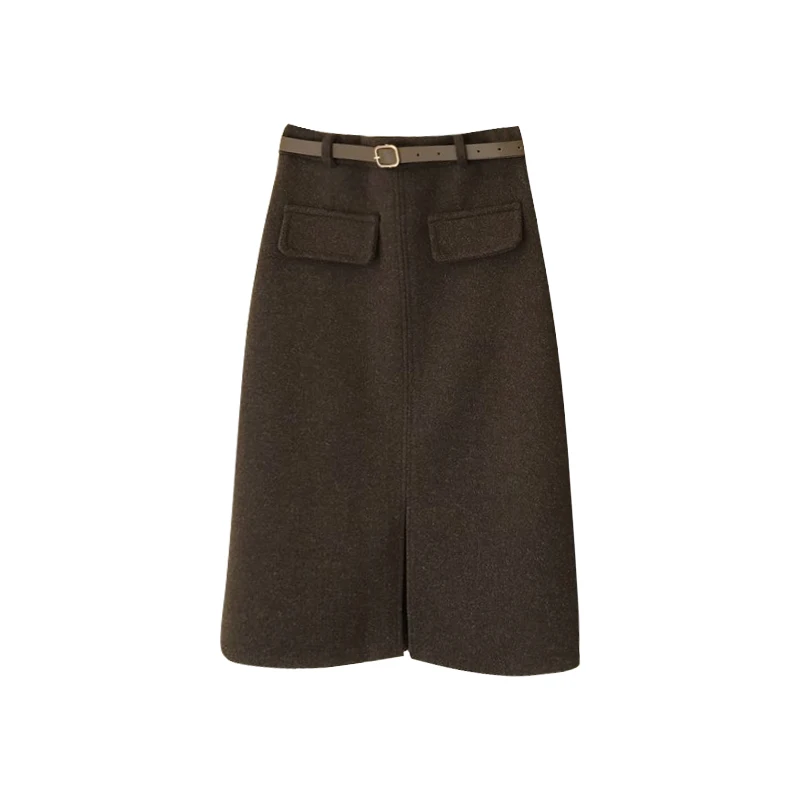 

Winter Wool Office Lady Skirts Solid Thicken Warm Pocket Straight Knee-Length All Match Slim Female Clothing Top Quality