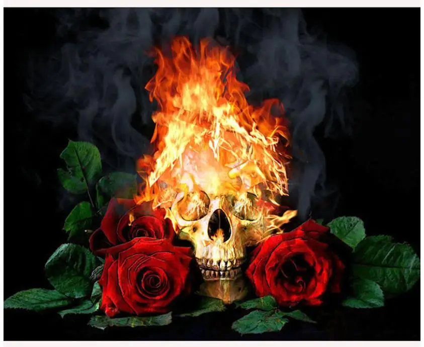 Хэллоуин Алмазная мозаика огненный череп цветы алмазная картина Рисование Роза