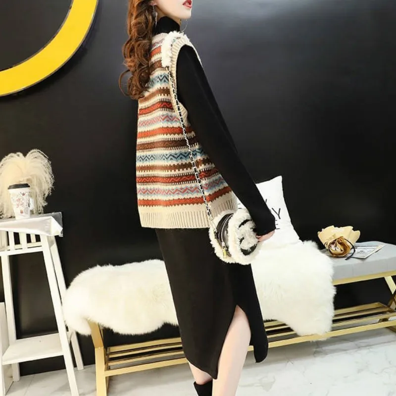 

Sweater Vest Women Vintage Striped Soft Loose Elastic V-neck Sleeveless All-match Female Korean-style Casual New Fashion Jumpers