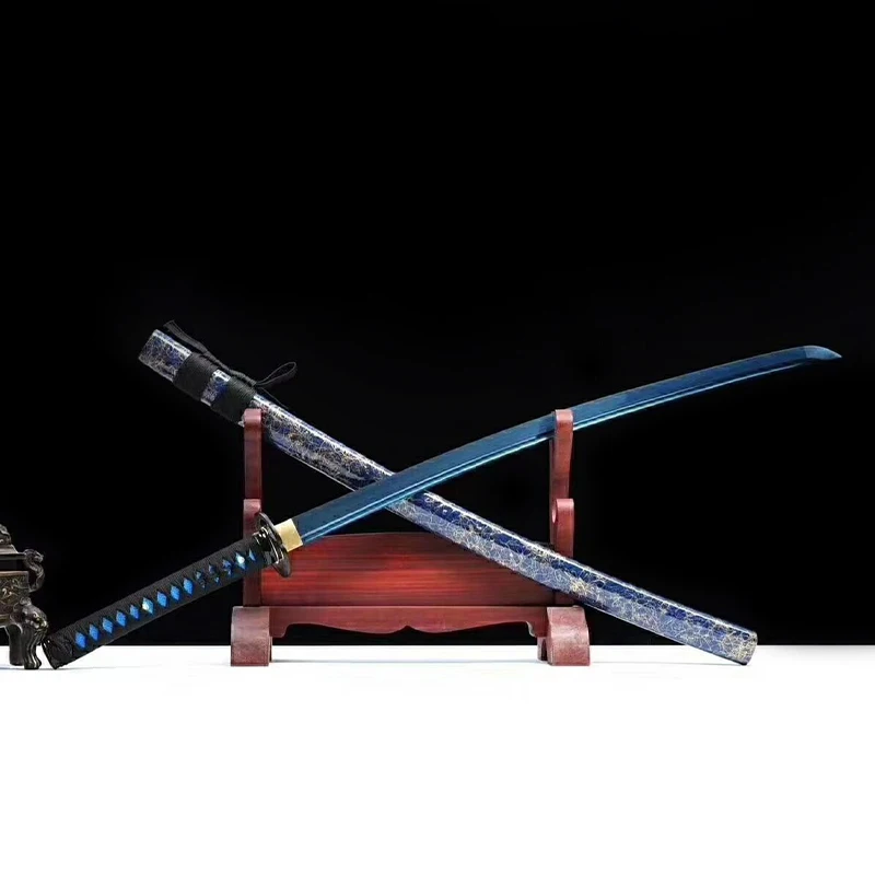 Высокопроизводительный нож ручной работы из марганцевой стали с голубым лезвием