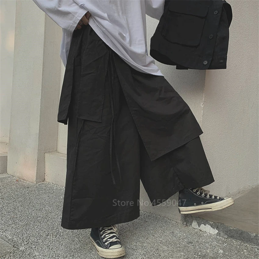 

Японские шаровары, мужские винтажные свободные джоггеры, брюки Haori Cross-Pants, брюки с широкими штанинами Samurai Woman, мода размера плюс