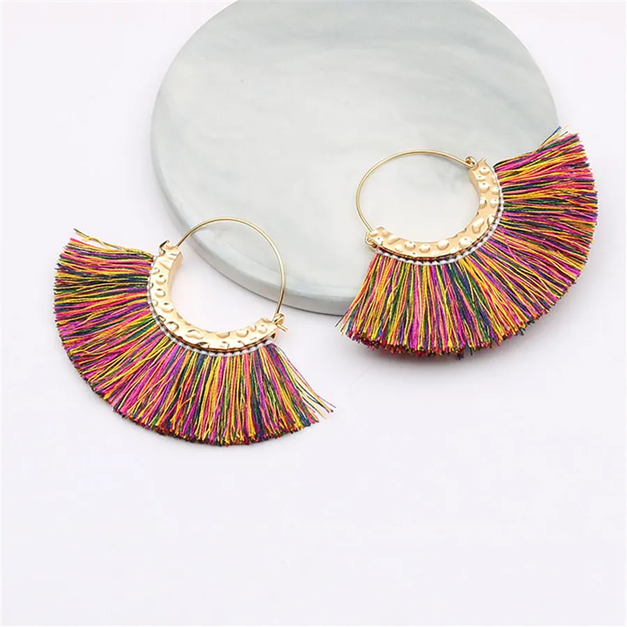 2019 New Design Bohemian Tassel Earrings for Women Retro Sector Shape Rope Fringes Party Drop Ethnic Dangle | Украшения и