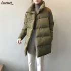 Luzuzi женская зимняя армейская зеленая длинная парка оверсайз Толстая хлопковая стеганая куртка женская Свободная куртка 2021 женское теплое пальто