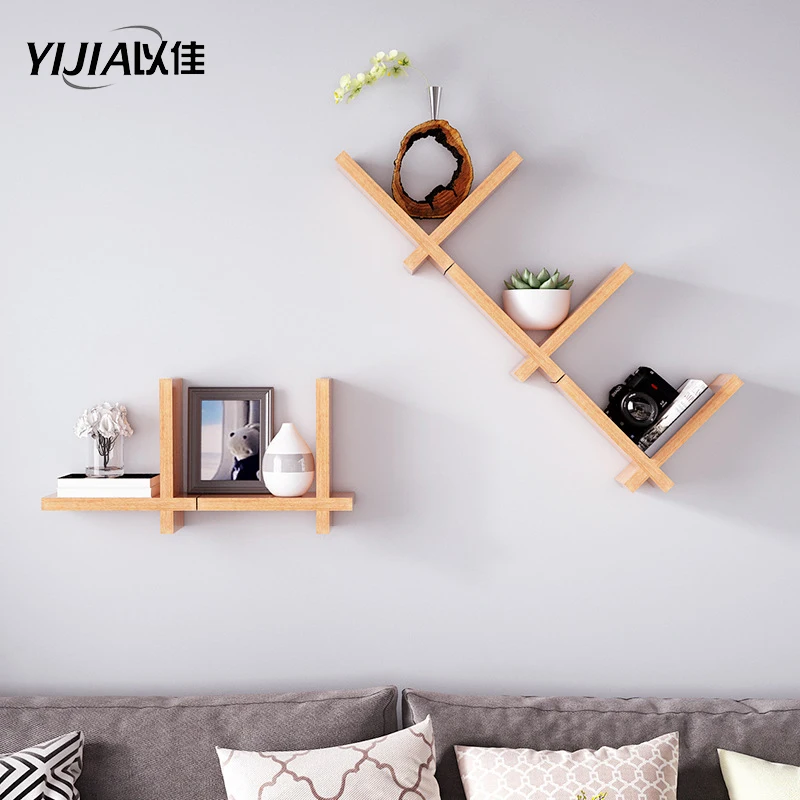 V образная полка из массива дерева для гостиной телевизора настенная спальни
