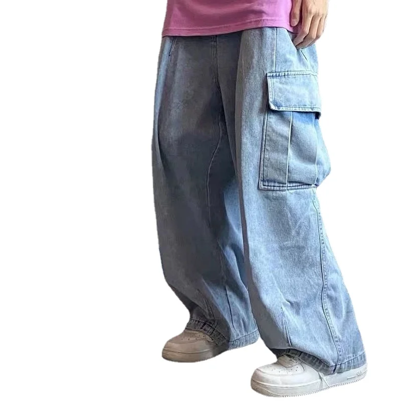 

Men's Jeans Black Oversized Wide-leg Pants Men's Jeans Loose Casual Korean Streetwear Big Pocket Tooling Streetwear штанымужские